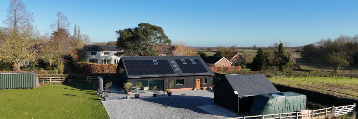 A passive house featuring solar PV power generation and battery backup, installed near Norwich