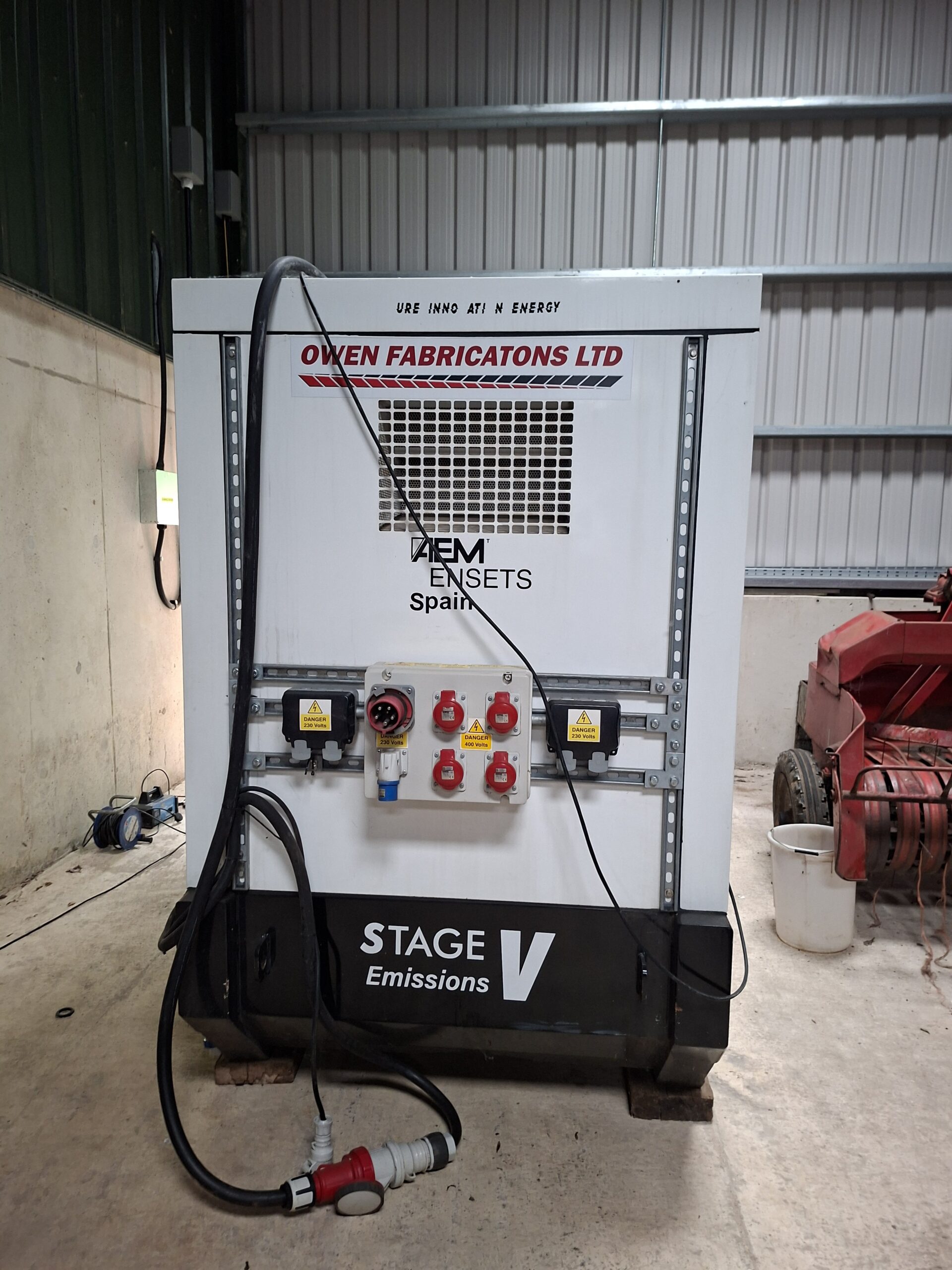 The diesel generator at Park Hill Farm, retained on site as backup after the off-grid solar and battery system was installed